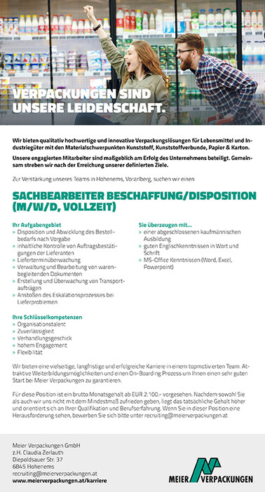 Stelleninserat Sachbearbeiter Disposition