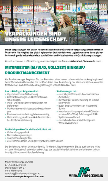 Stelleninserat Mitarbeiter Einkauf/Produktmanagement, Albersdorf, Steiermark, Österreich