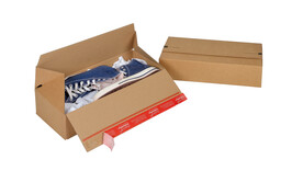 Versandkarton Eurobox L mit Selbstklebeverschluss und Aufreißfaden, Wellpappe, AM: L 400 mm x B 200 mm x H 100 mm, IM: L 394 mm x B 194 mm x H 87 mm, braun, Blitzbodenkarton, A-Nr.: 10257 - 01