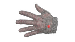 Kettenhandschuh kurz, Größe: L - blau, für Rechtshänder, grau, aus rostfreiem Stahl inkl. pantentierter Feder; Durchmesser Draht: 0,5 mm; Ringdurchmesser innen: 3 mm; Ringdurchmesser außen: 4 mm, enganliegend auch an den Fingern durch das Federsystem