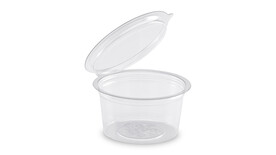 Dressingbecher mit anhängendem Deckel, 100 ml, Ø 70 mm, 47 mm, APET, transparent
