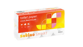 Toilettenpapier Kleinrolle Satino Smart , Ø 10,8 cm, L 9,4 cm x B 11 cm, Qualität: Recyclingmaterial, EU Ecolabel, Blauer Engel, 2-lagig, Farbe: weiß, Eigenschaften: geprägt, Menge/Einheit: 250 Blatt/Rolle