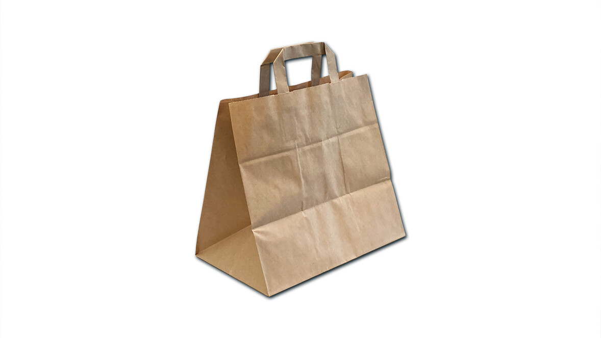 Papiertragetasche, B 260 + 170 BF x L 250 mm, Kraftpapier braun, nassfest, 90 g/m², A-Nr.: 94585 - 01
