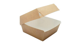 Klappbox für Burger, L 150 mm x B 160 mm x H 75 mm, rechteckig, Kraftpapier/PE, natur