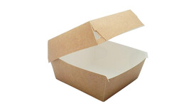 Burgerbox to go, 150 x 160 x 75 mm, Karton/PE, natur, mit anhängendem Deckel, A-Nr.: 95121 - 01