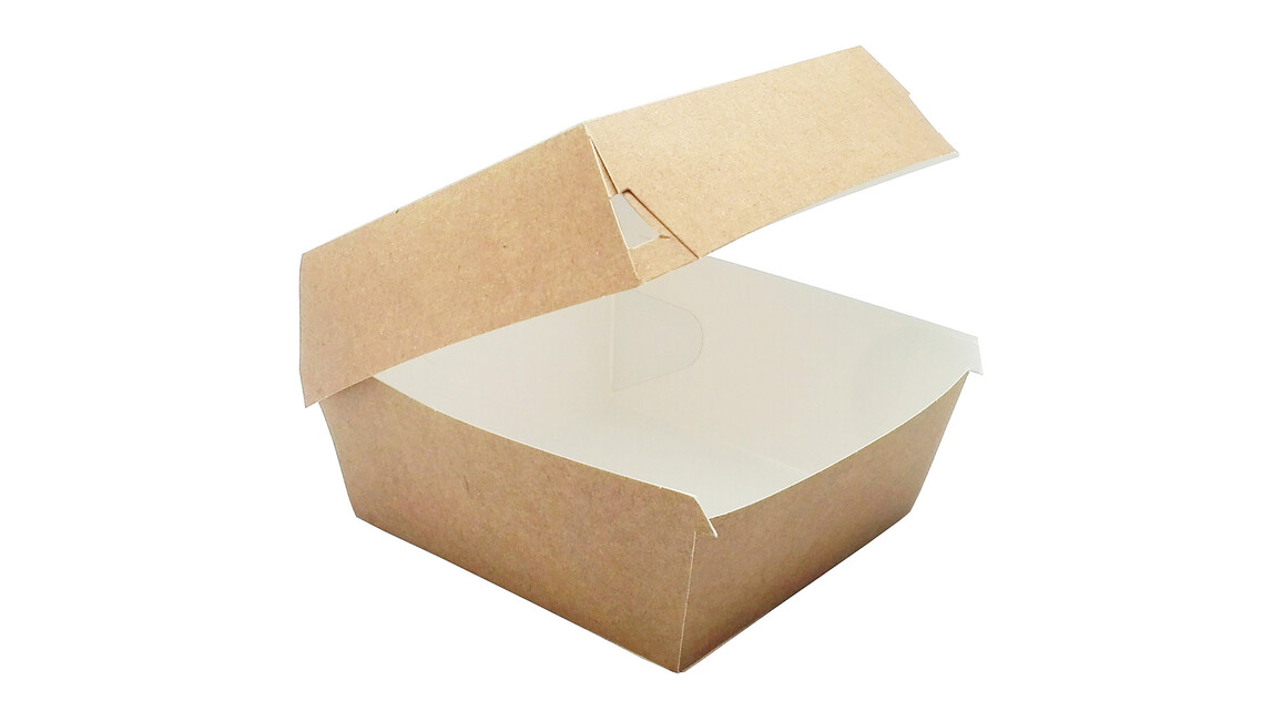 Klappbox, L 108 mm x B 108 mm x H 70 mm, quadratisch, ungeteilt, Kraftpapier/PE, natur