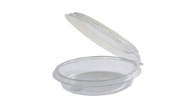 Rundbecher mit angehängtem Deckel Crispy Cup 88580 (PNL), 240 ml, Ø 126 mm, H 25 mm, rund, PET, transparent, glatt