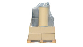Schrumpfhaube, LDPE, 100 my, B 1.250 mm + 2 x 425 mm SF x H 1.800 mm, transparent, unbedruckt, 1-A Qualität, tiefkühlgeeignet bis -18 °C, gebündelt zu 10 Stück