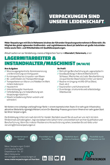 Lagerist Stellenausschreibung, Job in Albersdorf, Steiermark