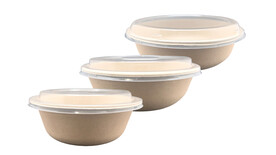 Menüschale to go FAIRPAC, Bagasse, rund, mit PET-Deckel (Kombipack)