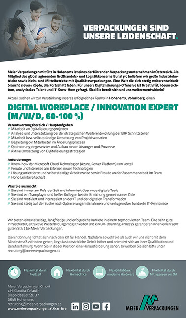 Stelleninserat Digital Workplace, Innovation Expert
