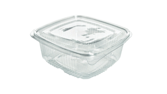 Klappbox, 750 ml, 175 x 167 x 51 mm, RPET, transparent, mit anhängendem Deckel, A-Nr.: 80444 - 01