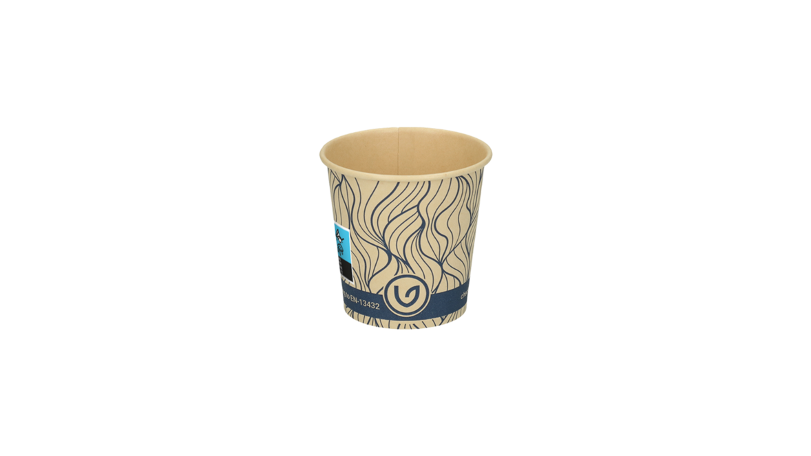 Coffee to go Becher, 100 ml, Ø 62 mm, 60 mm, Bambuspapier/wasserbasierte Beschichtung, braun, Motiv: blue - waves, FSC zertifiziert, VERIVE, A-Nr.: 13996 - 01