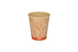 Coffee to go Becher, 200 ml, Ø 80 mm, 91 mm, Bambuspapier/Dispersionslack, braun, Motiv: orange - waves, VERIVE