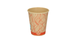 Coffee to go Becher, 200 ml, Ø 80 mm, 91 mm, Bambuspapier/wasserbasierte Beschichtung, braun, Motiv: orange - waves, VERIVE