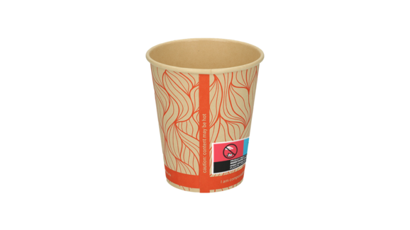 Coffee to go Becher, 200 ml, Ø 80 mm, 91 mm, Bambuspapier/wasserbasierte Beschichtung, braun, Motiv: orange - waves, FSC zertifiziert, VERIVE, A-Nr.: 14004 - 02