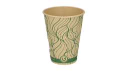 Coffee to go Becher, 300 ml, Ø 90 mm, 112 mm, Bambuspapier/wasserbasierte Beschichtung, braun, Motiv: green - waves, VERIVE