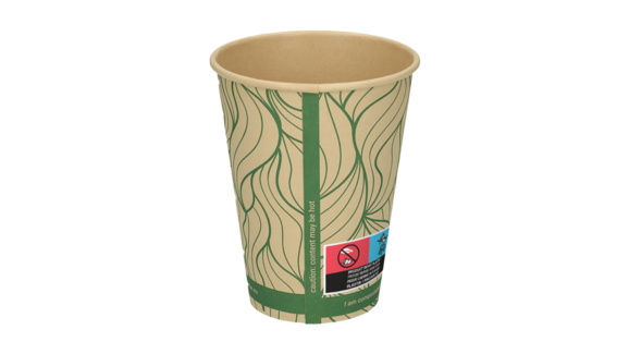 Coffee to go Becher, 300 ml, Ø 90 mm, 112 mm, Bambuspapier/wasserbasierte Beschichtung, braun, Motiv: green - waves, FSC zertifiziert, VERIVE, A-Nr.: 14006 - 02