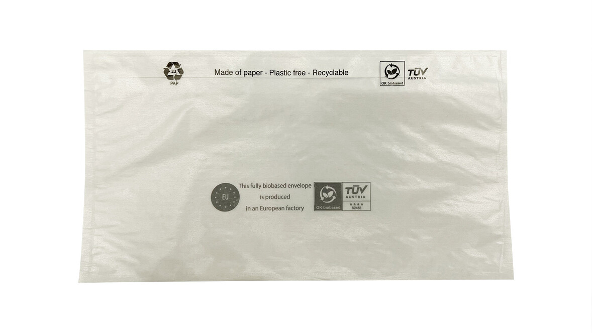 Dokumentenschutztasche DIN Lang, Pergaminpapier/Kraftpapier 115 g/m², B 240 mm x L 130 mm, Innenmaß: B 228 mm x L 120 mm, transluzent, Querformat, mit Adhäsionsverschluss, Lasche separat, kunststofffrei, lose, A-Nr.: 13898 - 01