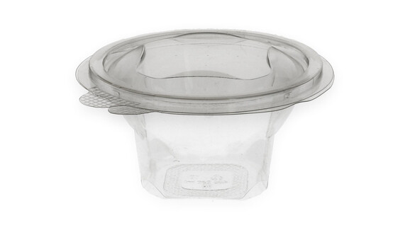 Klappbox, 1.000 ml, Ø 185 mm, 102 mm, RPET, transparent, mit anhängendem Deckel, Verive, A-Nr.: 80436 - 01
