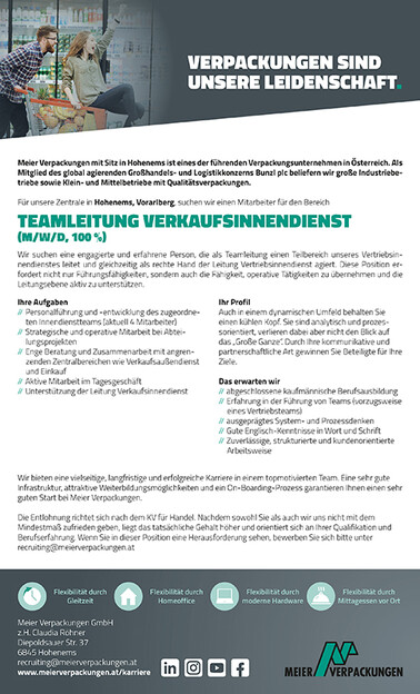 Teamleiter_Verkaufsinnendienst, Hohenems, Vorarlberg, Österreich