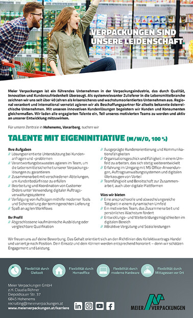 Stelleninserat Initiativbewerbung, Hohenems, Vorarlberg, Österreich