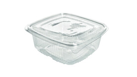 Klappbox, 750 ml, 175 x 167 x 51 mm, RPET, transparent, mit anhängendem Deckel, A-Nr.: 80444 - 01