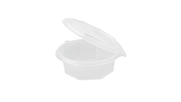 Haushaltsbox, 375 ml, 135 x 135 x 48 mm, PP, transparent, ungeteilt, mit anhängendem Deckel, A-Nr.: 90092 - 01
