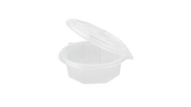 Haushaltsbox, 375 ml, 135 x 135 x 48 mm, PP, transparent, ungeteilt, mit anhängendem Deckel, A-Nr.: 90092 - 01