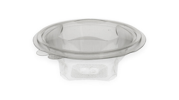 Klappbox, 250 ml, Ø 120 mm, 70 mm, RPET, transparent, mit anhängendem Deckel, Verive, A-Nr.: 80431 - 01