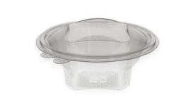 Klappbox, 375 ml, Ø 137 mm, 80 mm, RPET, transparent, mit anhängendem Deckel, Verive, A-Nr.: 80432 - 01