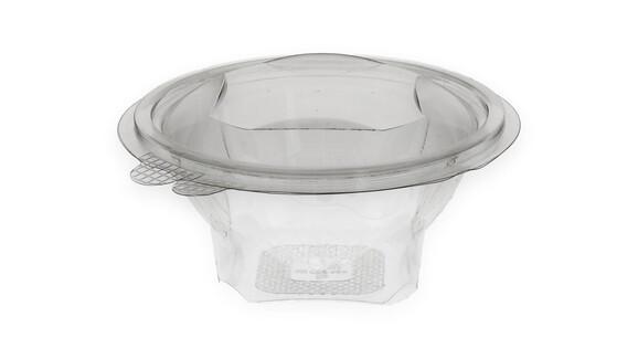 Klappbox, 500 ml, Ø 155 mm, 85 mm, RPET, transparent, mit anhängendem Deckel, Verive, A-Nr.: 80433 - 01