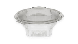 Klappbox, 600 ml, Ø 175 mm, 85 mm, RPET, transparent, mit anhängendem Deckel, Verive, A-Nr.: 80434 - 01