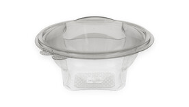 Klappbox, 600 ml, Ø 175 mm, 85 mm, RPET, transparent, mit anhängendem Deckel, Verive, A-Nr.: 80434 - 01
