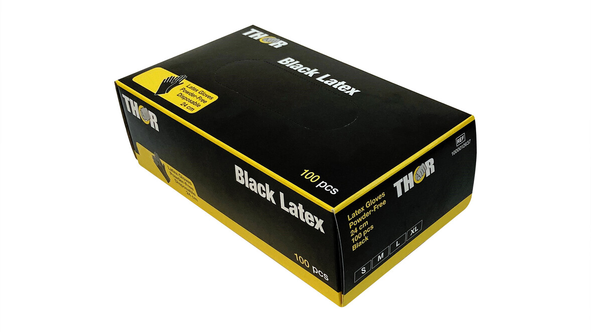 Latexhandschuhe Thor Black, M, schwarz, unsteril, 240 mm Länge, A-Nr.: 13334 Latexhandschuhe Thor Black, M, schwarz, unsteril, 240 mm Länge, A-Nr.: 13334 - 01