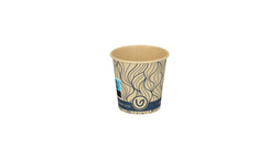 Coffee to go Becher, 100 ml, Ø 62 mm, 60 mm, Bambuspapier/wasserbasierte Beschichtung, braun, Motiv: blue - waves, FSC zertifiziert, VERIVE, A-Nr.: 13996 - 01