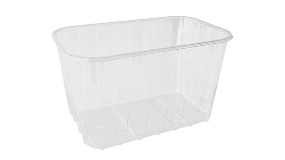 Kunststoffschale, F-500/110, RPET, L 190 mm x B 116 mm x H 110 mm, rechteckig, transparent, mit Löcher, A-Nr.: 16989 - 01