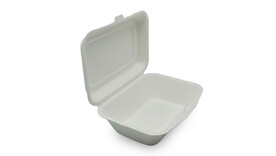 Menübox to go, 500 ml, Bagasse, 191 x 135,9 x 58,7 mm, weiß, ungeteilt, mit anhängendem Deckel, VERIVE, A-Nr.: 16860 - 01