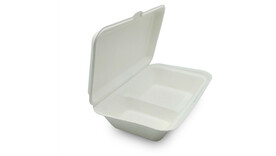 Menübox to go, 850 ml, Bagasse, 249 x 162 x 63 mm, weiß, 2-geteilt, mit anhängendem Deckel, VERIVE, A-Nr.: 16862 - 01