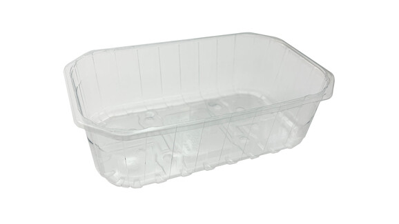 Kunststoffschale, F-500/F-58, RPET, L 190 mm x B 115 mm x H 58 mm, transparent, mit Löcher, A-Nr.: 10754 - 01