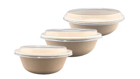 Menüschale to go, Bagasse, rund, mit PET-Deckel (Kombipack), A-Nr.: 12710 - 01