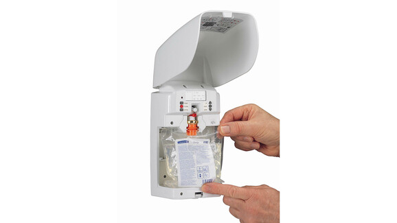 Lufterfrischungsgerät Kimberly-Clark Aquarius™ 6994, L 21,2 cm x B 12,5 cm x H 8,7 cm, weiß, automatische Ausgabe per Sensor, batteriebetrieben, Verschlussart: Schlüssel und Druckknopf, A-Nr.: 18244 - 02