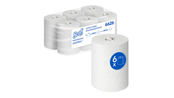 Rollenhandtuch Kimberly-Clark Scott® Control Extra Strong 6626, 1-lagig, weiß, Papier, 6 Rollen/Karton, A-Nr.: 18286 - 02