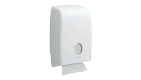 Falthandtuchspender Kimberly-Clark Aquarius™ 6945, L 13,6 cm x B 26,5 cm x H 39,9 cm, weiß, manuelle Entnahme, Verschlussart: Schlüssel und Druckknopf, A-Nr.: 18293 - 01