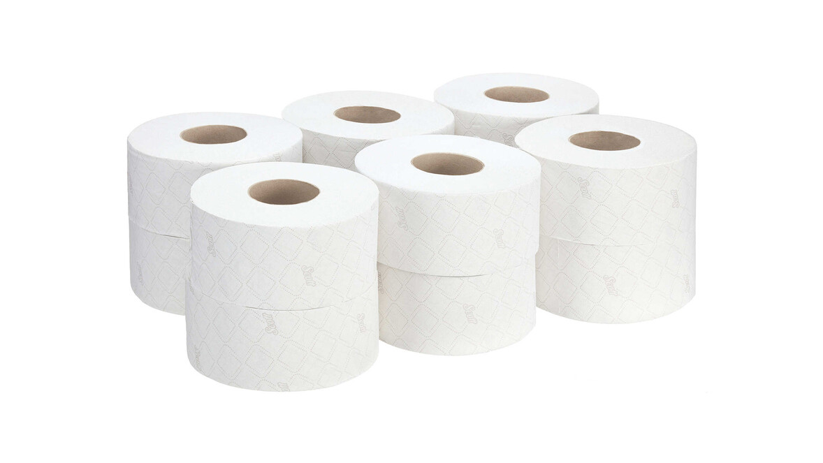 Toilettenpapier Kimberly-Clark Scott® Essential Jumbo 8512, 2-lagig, weiß, recycelte Fasern, 12 Rollen/Karton, A-Nr.: 18282 - 02