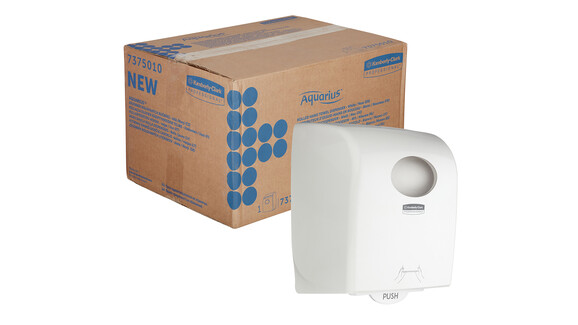 Rollenhandtuchspender Kimberly-Clark Aquarius™ 7375, L 24 cm x B 30,9 cm x H 38,2 cm, weiß, manuelle Entnahme, Verschlussart: Schlüssel und Druckknopf, A-Nr.: 18287 - 02