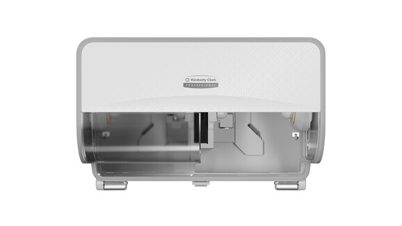 Toilettenpapierspender Kimberly-Clark Icon™ Twin Kleinrollen 53945, L 32,39 cm x B 21,27 cm x H 18,42 cm, weiß, manuelle Entnahme, Verschlussart: Schlüssel, A-Nr.: 18246 - 02