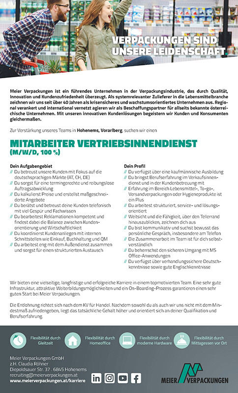 Vetriebsinnendienst Stelleninserat