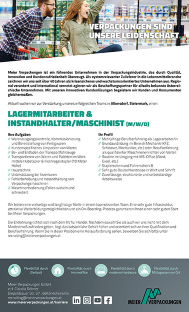 Stellenanzeige für eine Lagerstelle, Lagermitarbeiter Albersdorf