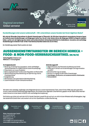 Außendienstmitarbeiter im Bereich HORECA - Food- &amp; Non-Food Verbrauchsartikel (m/w/d)